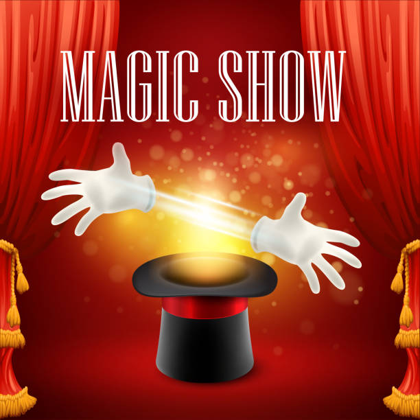 ilustrações de stock, clip art, desenhos animados e ícones de truque de magia, o desempenho de circo, mostrar conceito. ilustração vetorial - magic circus wand circus theatrical performance stage theater