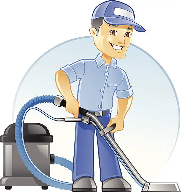 Vector illustration of Carpet Cleaning Professional with Vacuum