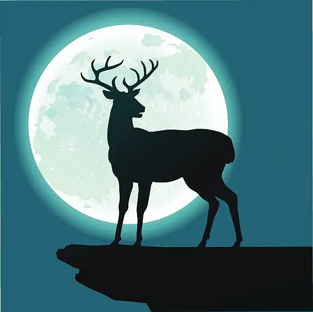 Vector illustration of Deer Standing in the Moonlight