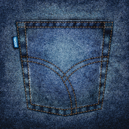 Realistic back pocket of blue jeans.