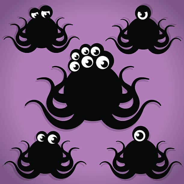 scary little tentacled monster halloween-symbol - shock bizarre octopus horror stock-grafiken, -clipart, -cartoons und -symbole