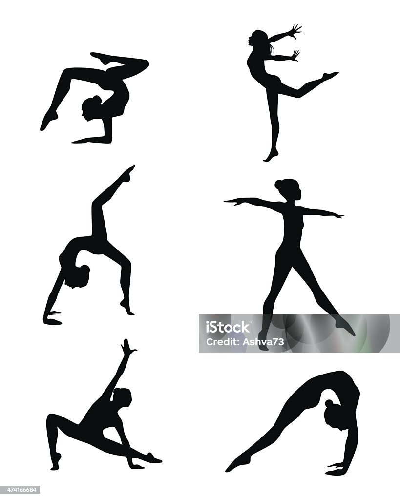 Six gymnasts set Vector illustration of a six gymnasts silhouettes set Gymnastics stock vector