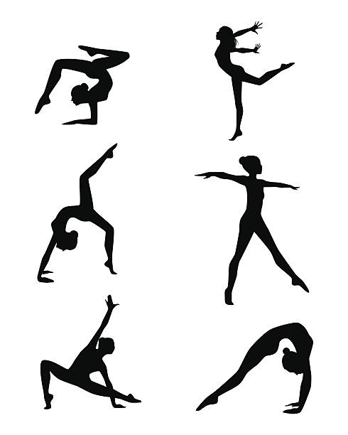 Six gymnasts set Vector illustration of a six gymnasts silhouettes set gymnastics stretches stock illustrations