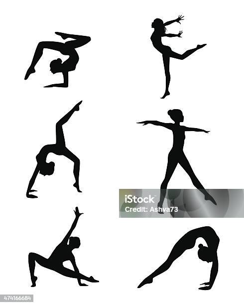 Six Gymnasts Set Stock Illustration - Download Image Now - Gymnastics, In Silhouette, Flexibility