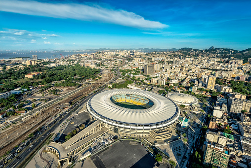 Rio De Janeiro, February - February 11, 2015: Aerial view of a soccer field Maracana Stadium in Rio de Janeiro, Brazil. Stadium will be the venue for the opening and closing ceremonies of the 2016 Summer Olympics in Rio De Janeiro.