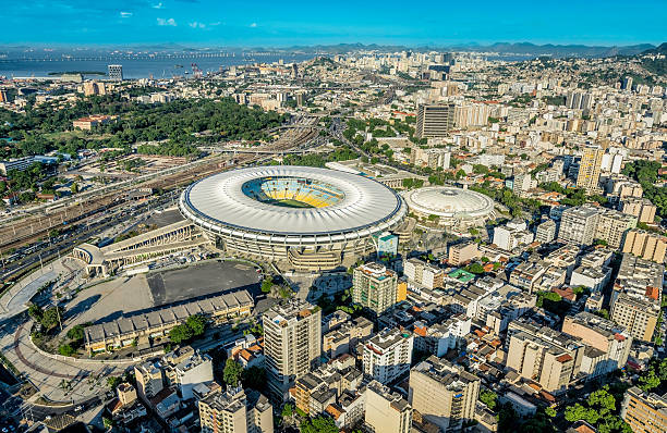 Aerial view of Maracana Stadium in Rio de Janeiro Rio De Janeiro, February - February 11, 2015: Aerial view of a soccer field Maracana Stadium in Rio de Janeiro, Brazil. Stadium will be the venue for the opening and closing ceremonies of the 2016 Summer Olympics in Rio De Janeiro. maracanã stadium stock pictures, royalty-free photos & images