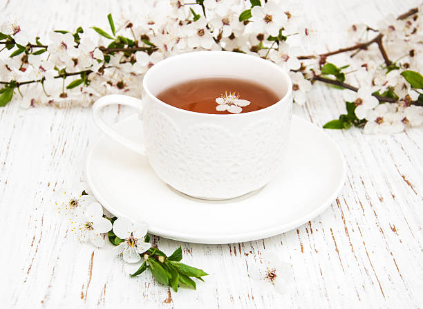 istock Cup of tea and spring blossom 474171356