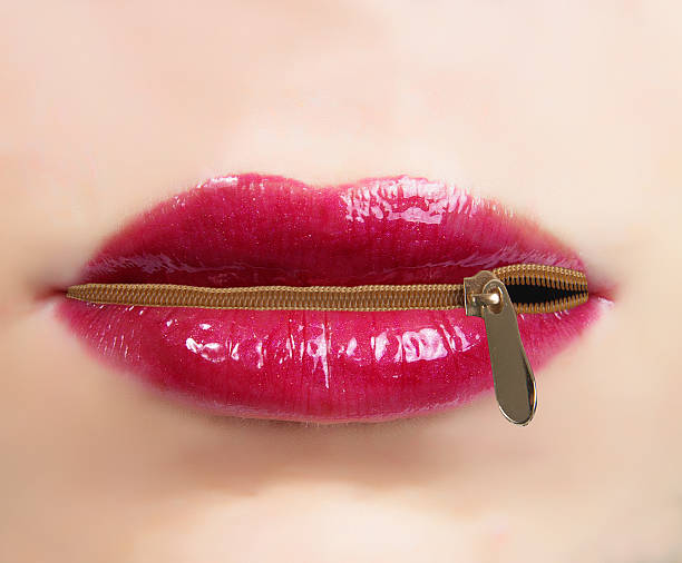 mouth mouth closeup locked with zipper closed mouth stock pictures, royalty-free photos & images