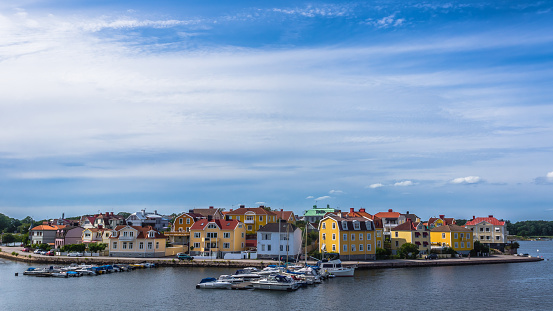 Cityscape of Karlskrona. City is known for rare in Sweden baroque architecture and only remaining naval base and the headquarters of the Swedish Coast Guard.