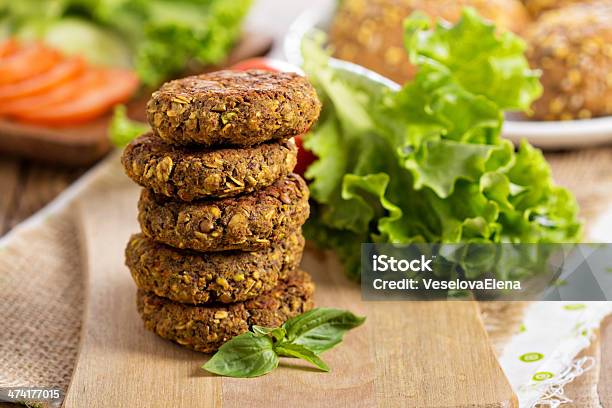 Vegan Burgers With Lentils And Pistashios Stock Photo - Download Image Now - Backgrounds, Bean, Burger