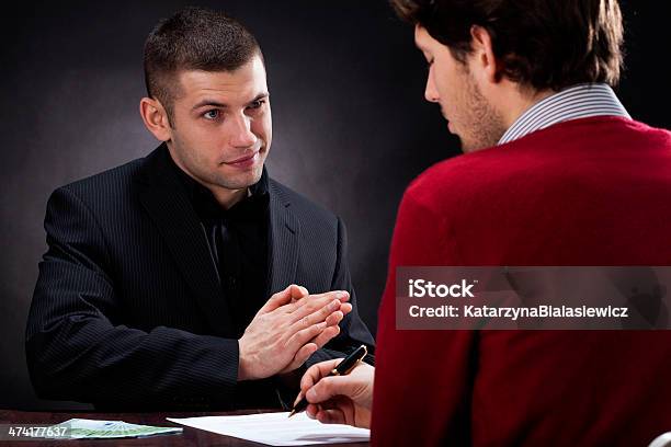 Moneylender Talking With Client Stock Photo - Download Image Now - Agreement, Evil, Rudeness