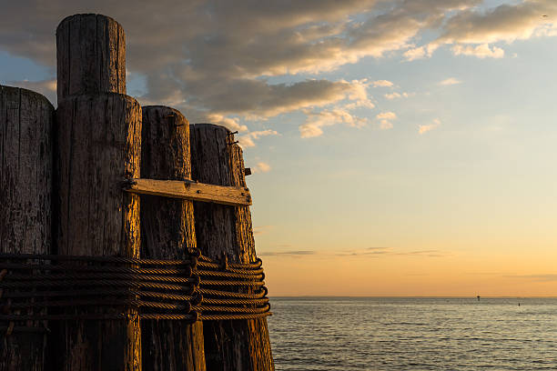 Sunset at Claiborne Landing along the shore of the Chesapeake Bay in St. Michael's, Maryland.