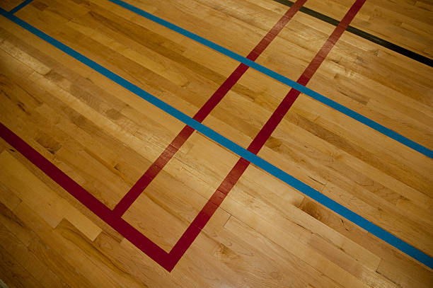 istock Lines on a hardwood gym floor 474178145