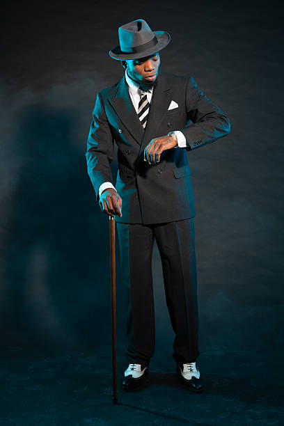 istock Black american mafia gangster man in suit. 474178613