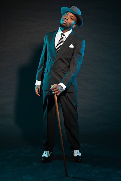 istock Black american mafia gangster man in suit. 474178689