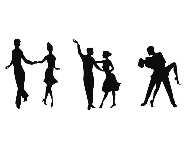 Vector illustration of Three couples dancing