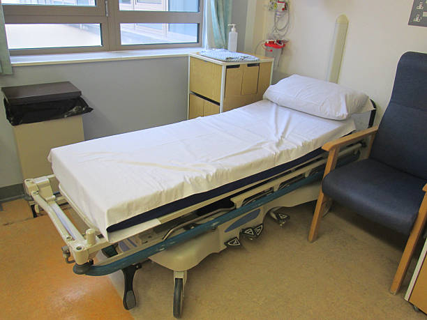 Image of adjustable NHS hospital bed on ward by window