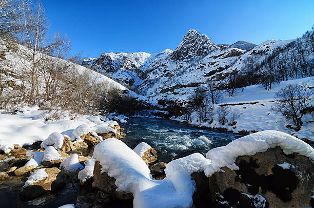 River and snow Munzur national park in winter. tunceli stock pictures, royalty-free photos & images