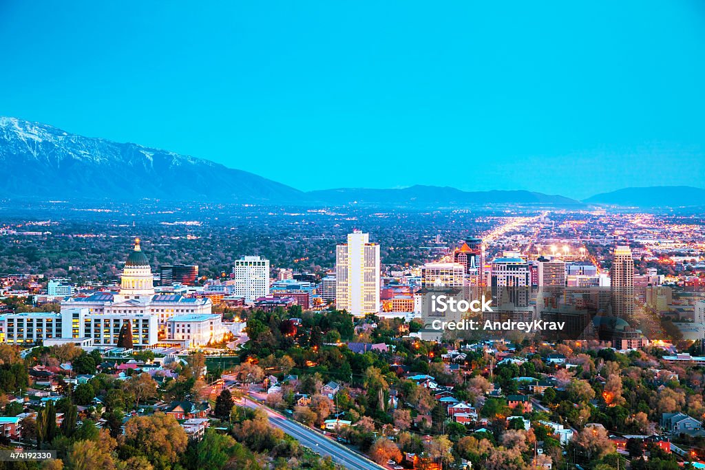 Salt Lake City overview Salt Lake City overview in the night Salt Lake City - Utah Stock Photo
