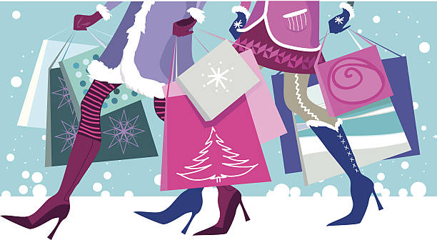 weihnachts-sale - shopping christmas women retail stock-grafiken, -clipart, -cartoons und -symbole