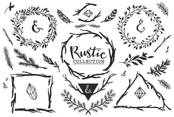 Vector illustration of Rustic decorative elements with lettering.