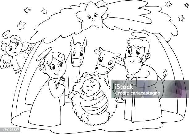 Nativity Mary Joseph And Jesus Stock Illustration - Download Image Now - Nativity Scene, Baby - Human Age, Black Color