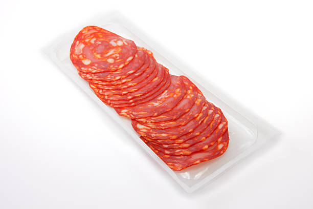 istock Slices of red chorizo on the package 474198836