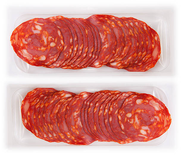 istock Slices of red chorizo on the package 474198852