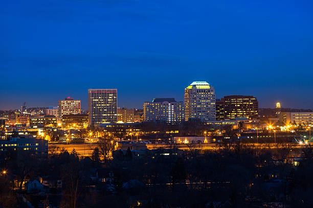 Downtown Colorado Springs at twilight A view of Downtown Colorado Springs looking East at Downtown. Taken at twilight. colorado springs stock pictures, royalty-free photos & images
