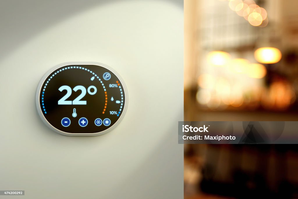 Smart home Klima-Kontroll-system:  Grad Celsius Temperatur Wand - Lizenzfrei Klimaanlage Stock-Foto