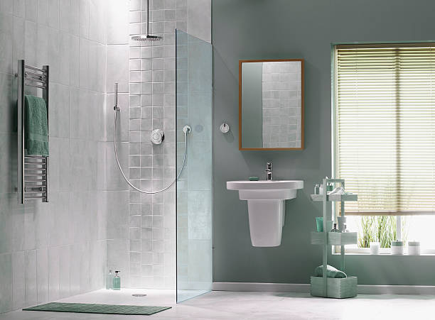 istock Interior of bathroom in cool green 474200484