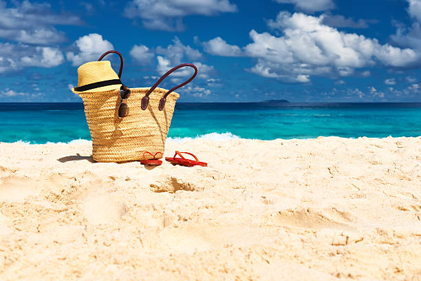 istock Beautiful beach with bag at Seychelles 474200620