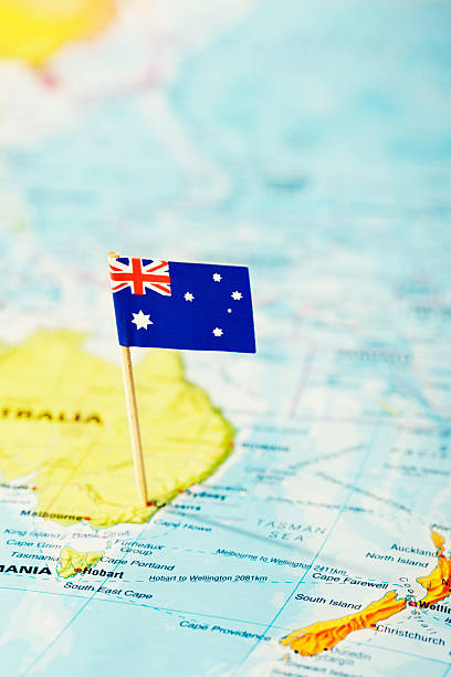 istock Australian flag marks East Coast of Australia on map 474201971