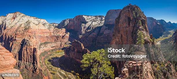 Zion National Park Angels Landing Hikers On Trail Above Canyon Stock Photo - Download Image Now