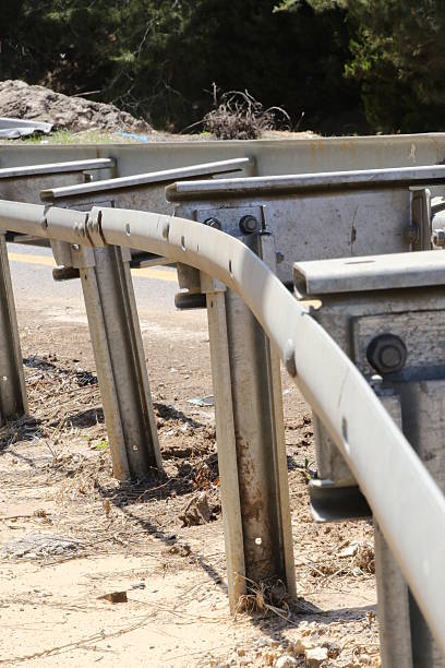 istock Safety road barrier in an intersection. Perspective view. 474202786