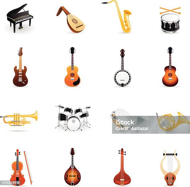 Color Icons Musical Instruments Stock Illustration - Download Image Now - Musical Instrument, Guitar, Three Dimensional