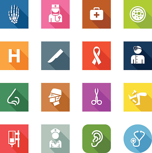 Flat Icons - Hospital 3 icon shapes included on separate layers: square, rounded square and round! cartoon of caduceus medical symbol stock illustrations