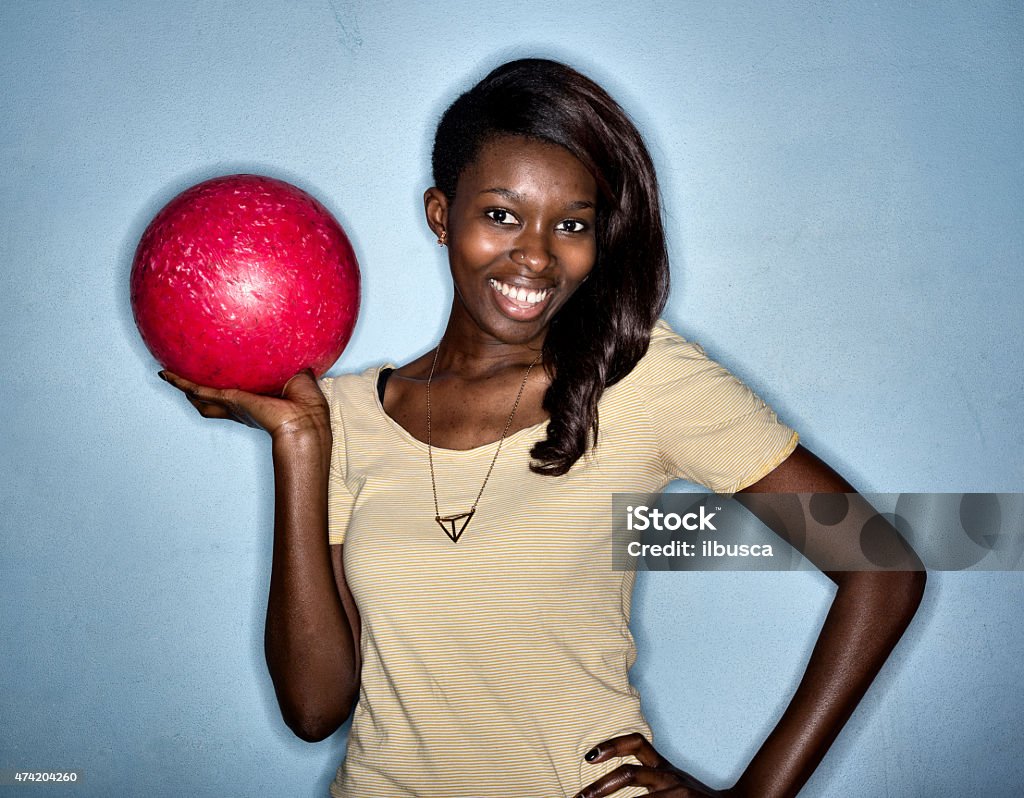 Bowling player ring flash portrait Bowling Ball Stock Photo