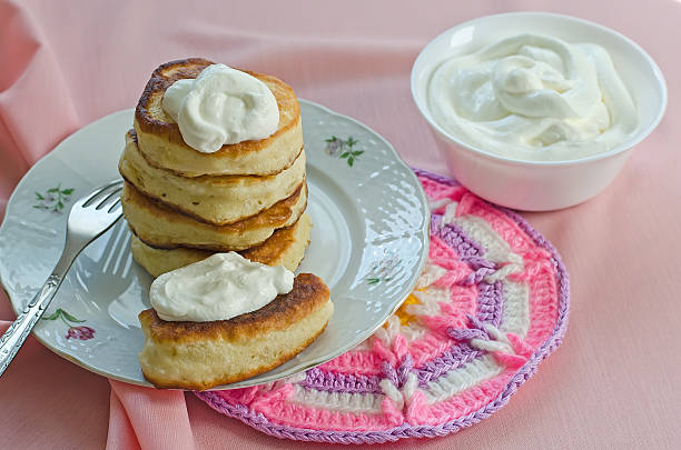 istock Delicious homemade pancakes with sour cream. 474207178