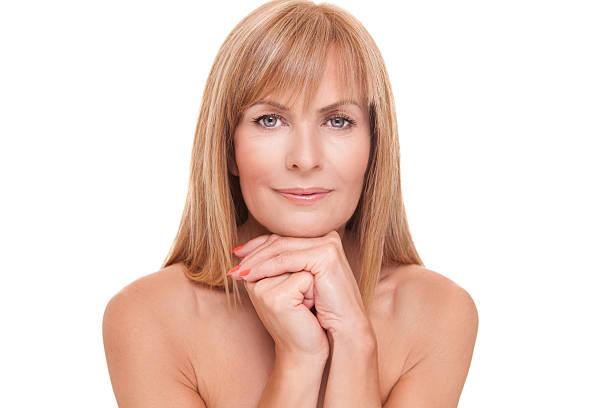 Beauty concept of blonde, blue eyes ,middle age women