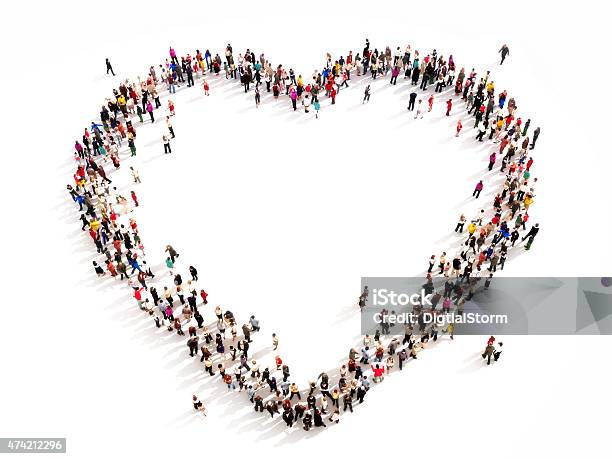 Large Group Of People In The Shape Of A Heart Stock Photo - Download Image Now - Heart Shape, People, Crowd of People