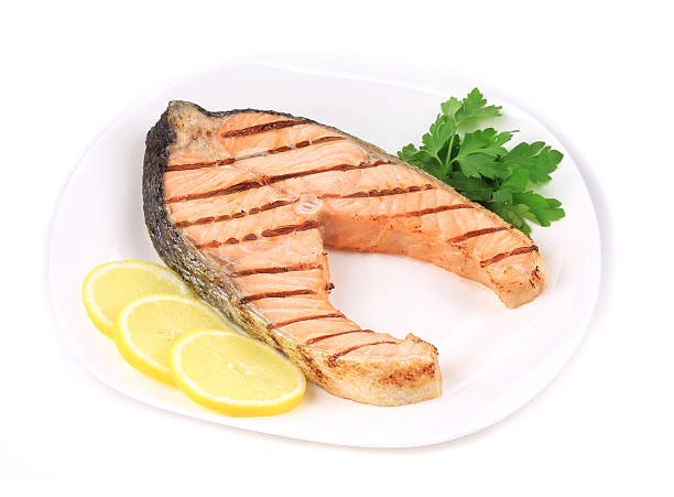 istock Grilled salmon filler with vegetables. 474213933