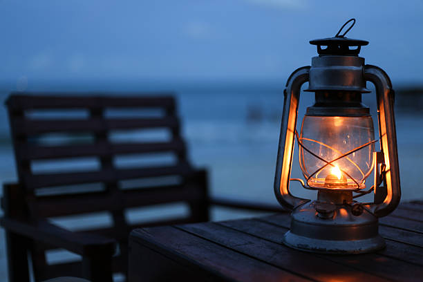 Lantern on the beach stock photo