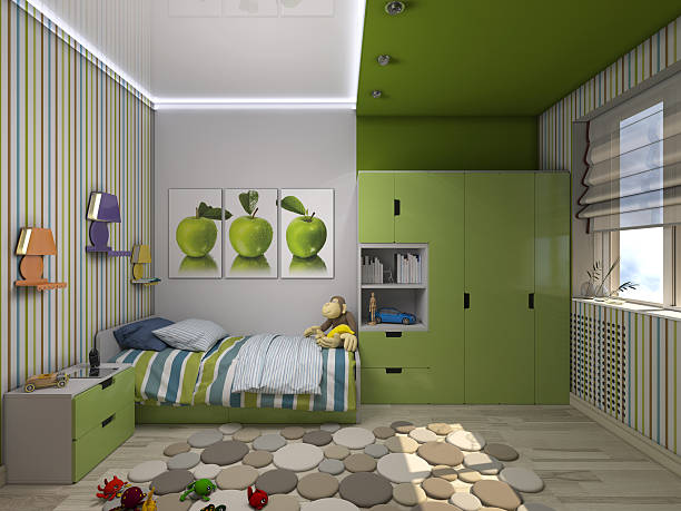 3d illustration of a green nursery for a boy stock photo