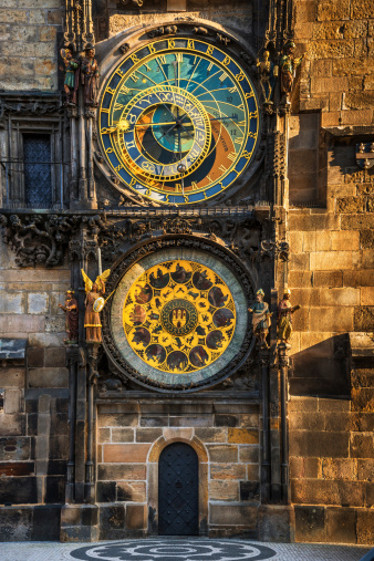View of the astronomical clock tower in Prague, Czech Republic.