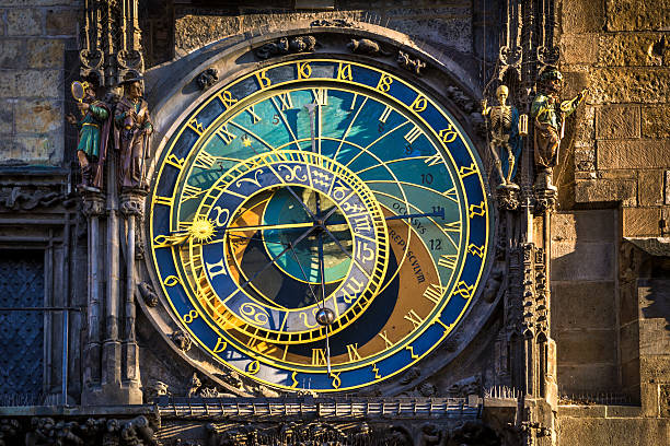 View of the astronomical clock tower in Prague, Czech Republic.