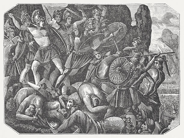 The multi-day Battle of Thermopylae took place at the beginning of the Second Persian War, probably about 11 August 480 BC, instead. The place is primarily known for the battle that took place there between the Greek forces including the Spartans and the Persian forces with her leader Xerxes I. Woodcut engraving, published in 1864.