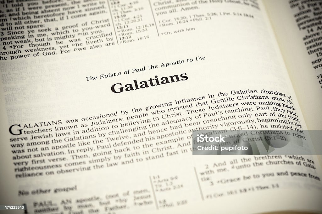 Open bible,The  Epistle of Paul the Apostle to the Galatians Antique Stock Photo