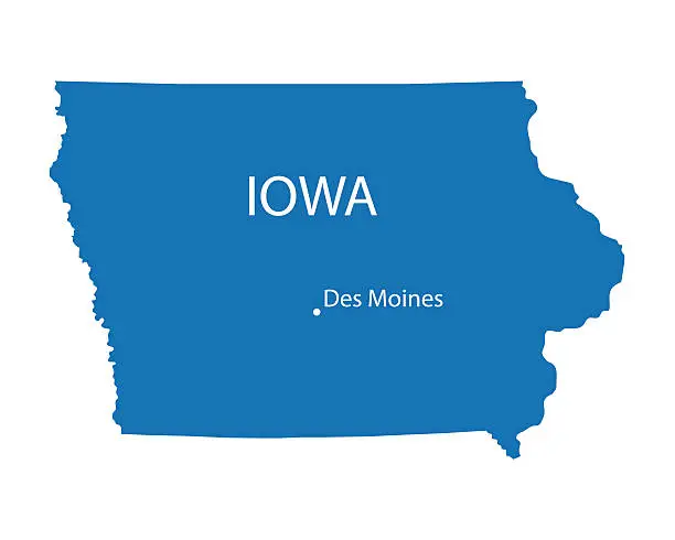 Vector illustration of blue map of Iowa