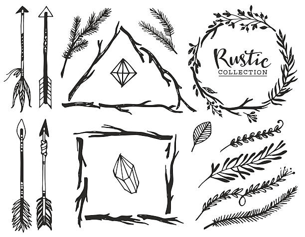 Rustico elementi decorativi con freccia e scritta. - illustrazione arte vettoriale